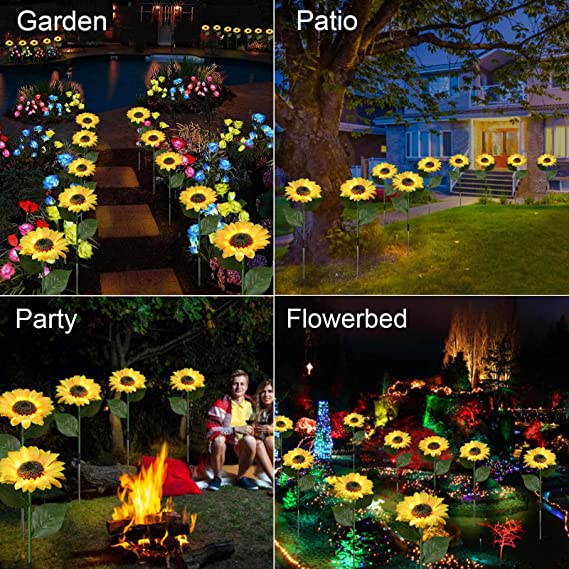 Solar Sunflower Garden Lights Outdoor Set | Automatic LED Pathway Stake Lights for Yard, Patio & Walkway | Wireless Weather-Resistant | Thomler