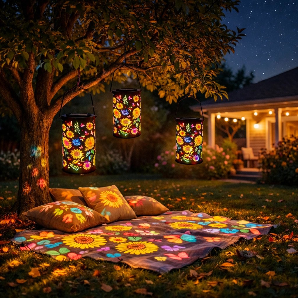 Solar-Gartenlaterne mit Blütenmuster - Warmes & buntes Licht