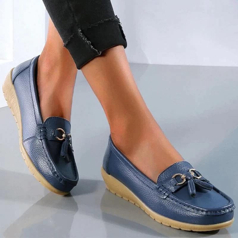 Women's Genuine Leather Slip-On Loafers with Arch Support for All-Day Standing & Office Wear | Thomler