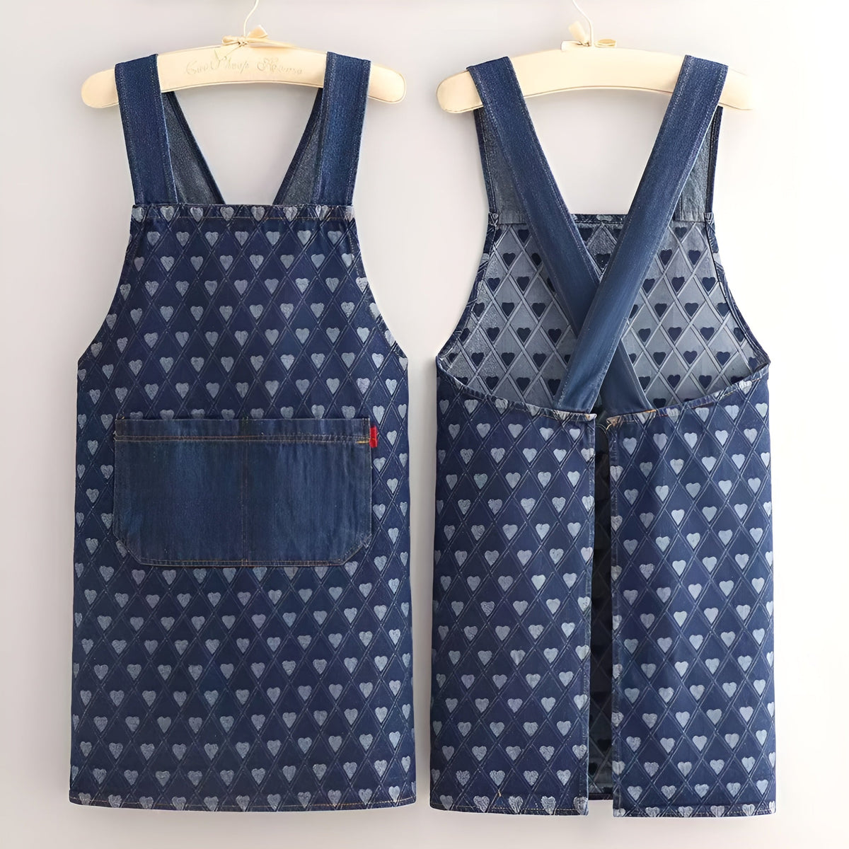 Cross-Back Bib Apron with Front Pocket – Denim-Look Kitchen & Workshop Apron for Cooking, Baking & Crafts | Thomler