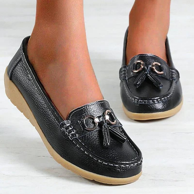 Women's Genuine Leather Slip-On Loafers with Arch Support for All-Day Standing & Office Wear | Thomler
