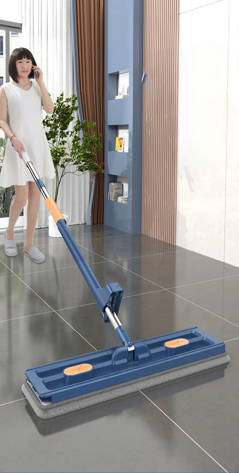 Rotating Flat Mop with Hands-Free Wringing System for Hardwood Tile Laminate | Triangle Head Corner Cleaner | Microfiber Floor Cleaning | Thomler