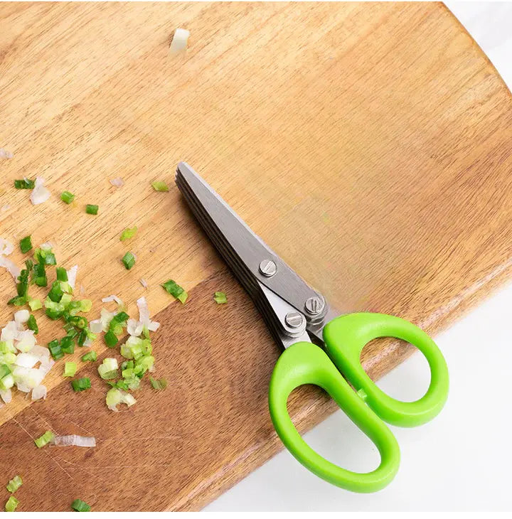 Multi-Blade Herb Shears Stainless Steel with Cleaning Comb for Lettuce Basil Parsley Chives | Kitchen Tool Food Prep Gadget Veggie Chopper | Thomler