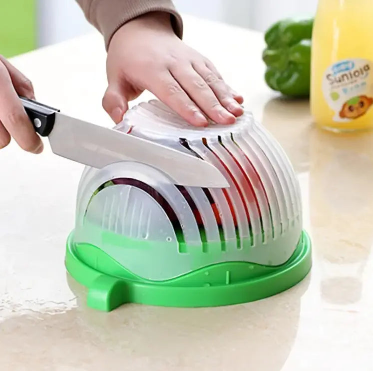 Vegetable Chopper Bowl with Built-In Blade Strainer for Quick Meal Prep Kitchen Salad Maker Dual Function Cutting and Draining | Thomler