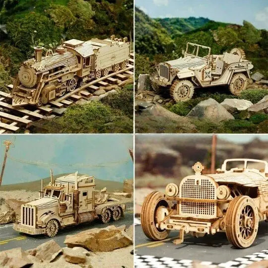 3D Timber Assembly Kit Interlocking Brain Teaser for Adults Desktop Display Model Collectible Hobbyist Project Vehicle Locomotive Automobile | Thomler