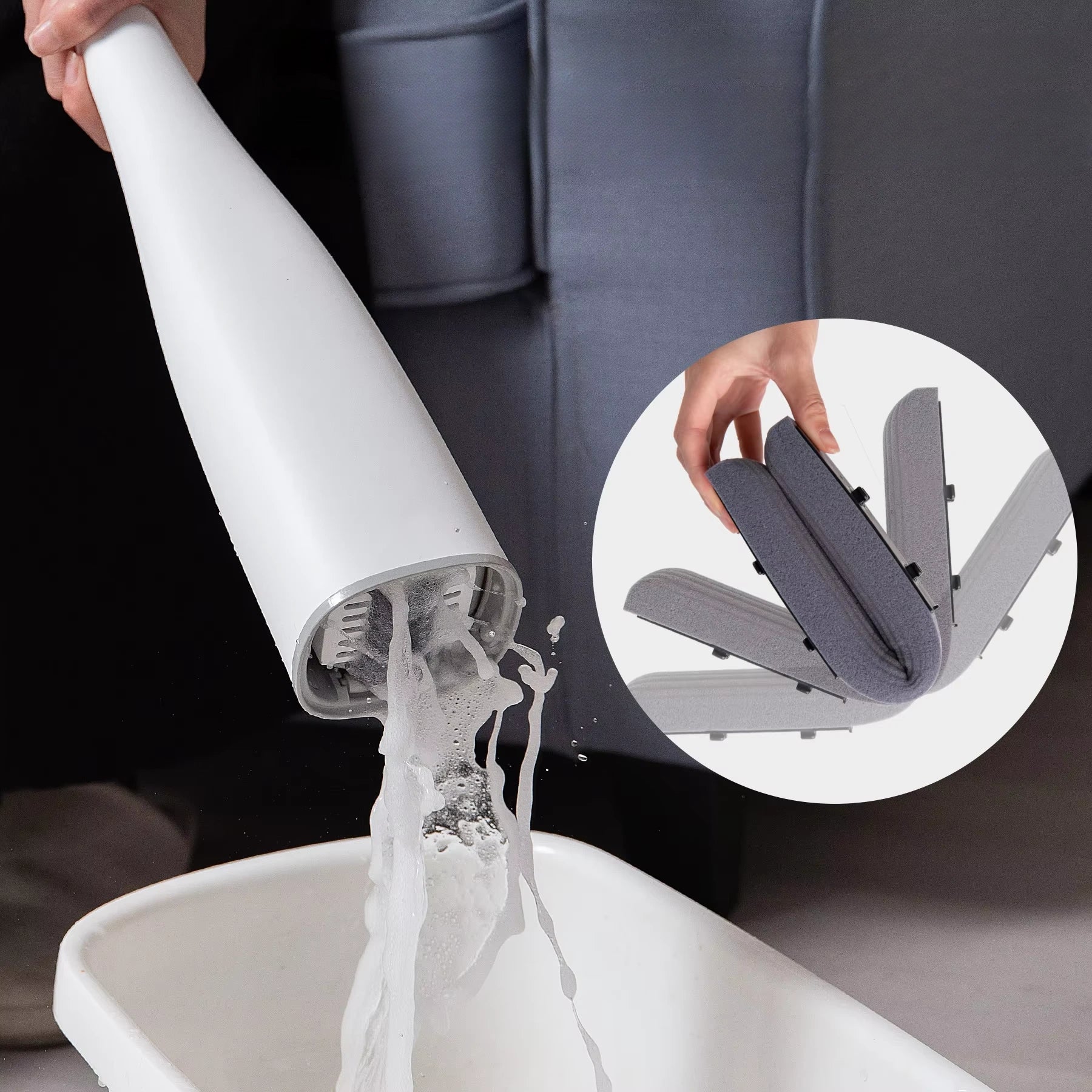 Hands-Free Squeeze Mop with Ultra-Absorbent Sponge Head for Hardwood Tile Laminate Floors Quick-Dry Microfiber Floor Mop for Kitchen Bathroo | Thomler
