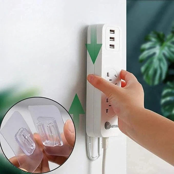 Clear Wall Mount Hooks 10-Pack Peel and Stick Organizers for Cable Management Router Power Strip Holder Home Office Décor | Thomler
