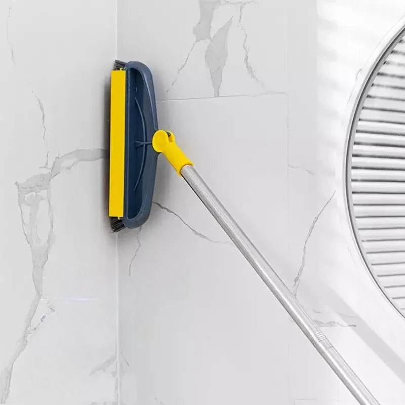 Rotating Head Bathroom Floor Scrubber with Squeegee for Tiles, Tubs & Grout – Long Handle Cleaning Tool for Corners & Tight Spaces | Thomler