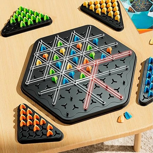 Triangle Strategy Board Game for Kids & Adults – Spatial Reasoning Puzzle with Pegs & Bands for Family Game Night | Thomler