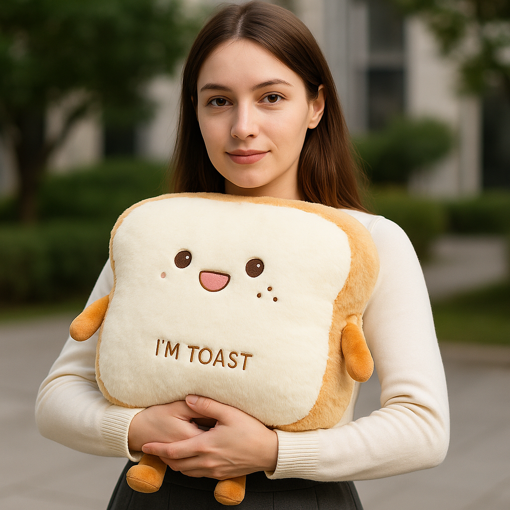 Soft Plush Toast Hand Warmer Pillow with Pocket – Cozy Stuffed Bread Cushion for Warmth & Comfort | Thomler