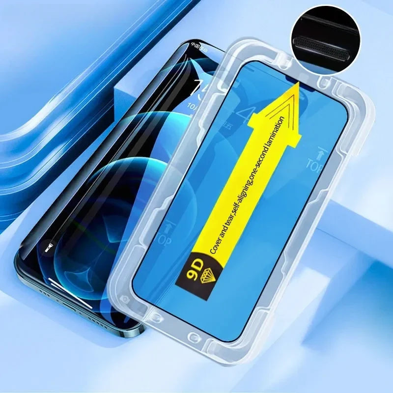 Tempered Glass Screen Shield with Auto-Align Frame for iPhone – Scratch-Resistant, Bubble-Free Installation, Dust-Sealed Applicator | Thomler