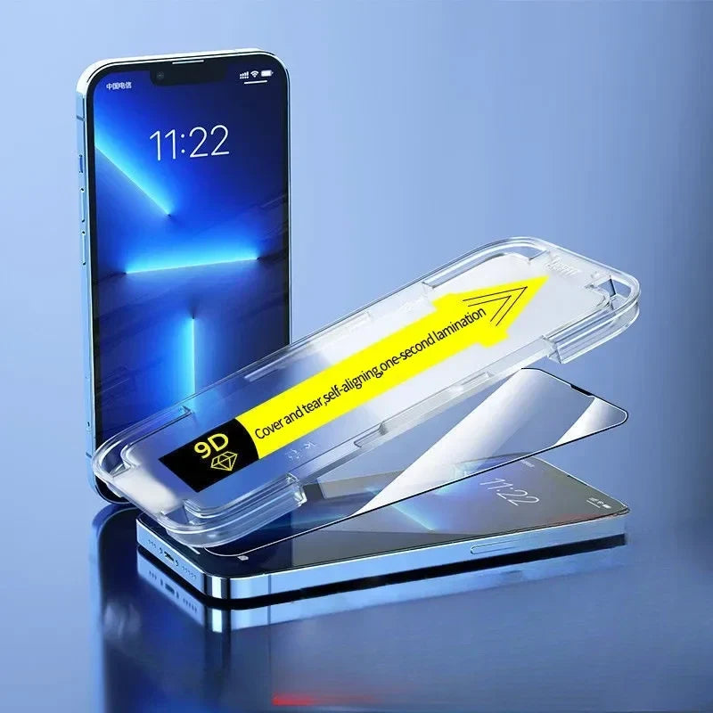 Tempered Glass Screen Shield with Auto-Align Frame for iPhone – Scratch-Resistant, Bubble-Free Installation, Dust-Sealed Applicator | Thomler