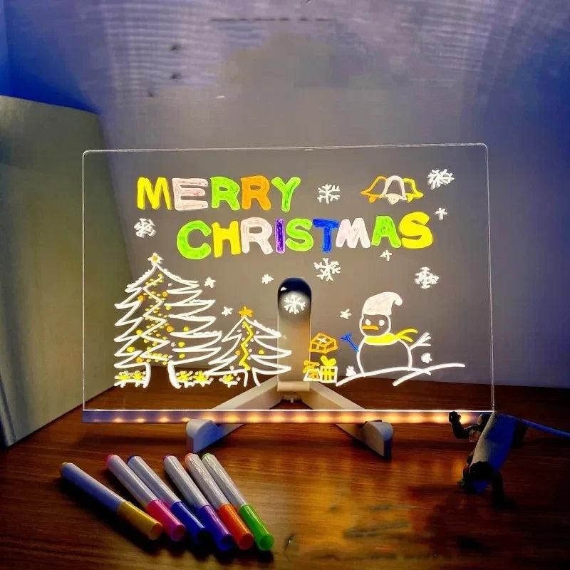 Illuminated Erasable Message Board with Neon Markers for Kids Drawing Art Notes Reminders Light Up Reusable Writing Tablet Home Office | Thomler