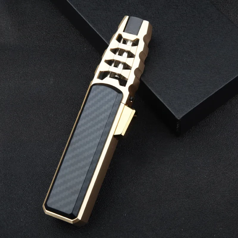Refillable Butane Jet Flame Lighter with Carbon Fiber & Wood Finish for Outdoor Use, Camping, Cigars | Thomler