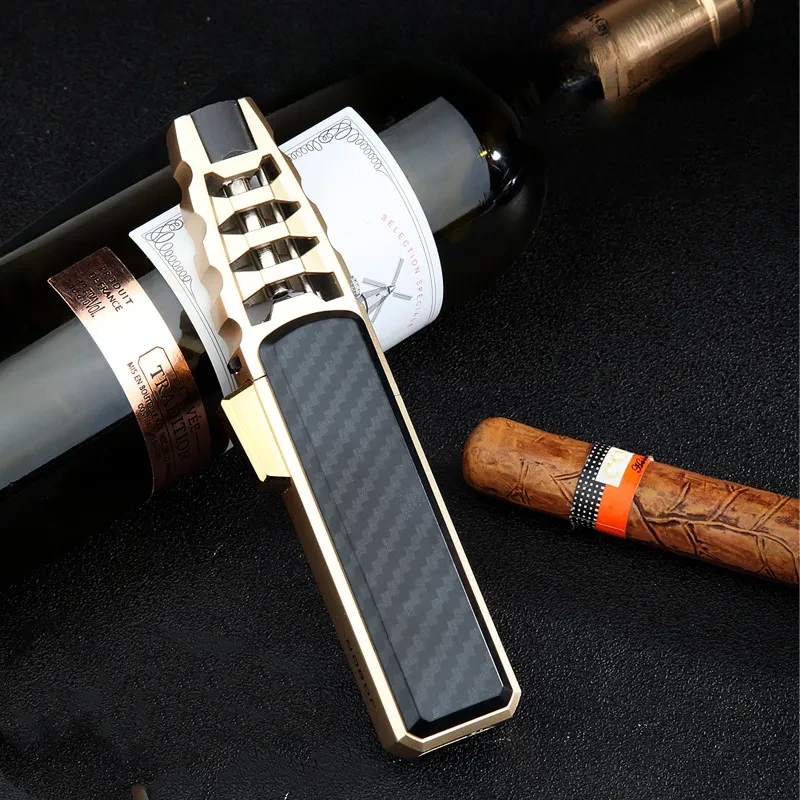 Refillable Butane Jet Flame Lighter with Carbon Fiber & Wood Finish for Outdoor Use, Camping, Cigars | Thomler