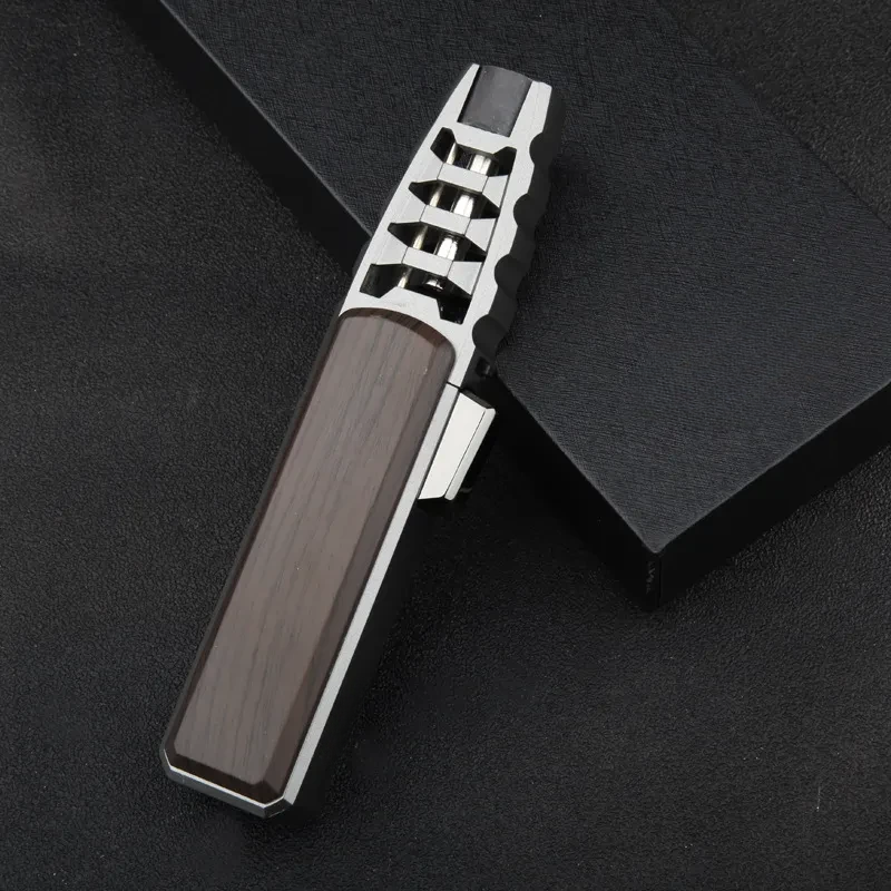 Refillable Butane Jet Flame Lighter with Carbon Fiber & Wood Finish for Outdoor Use, Camping, Cigars | Thomler
