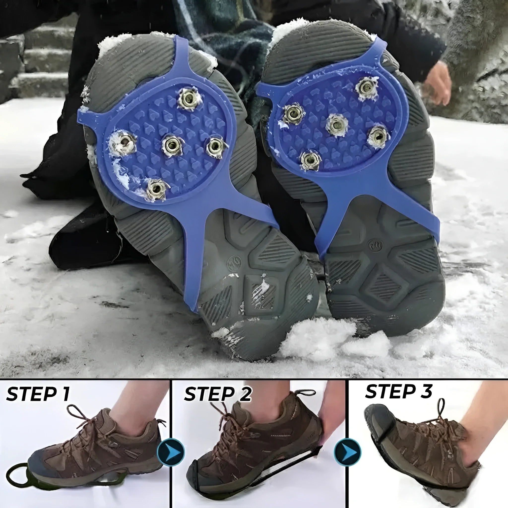 Traction Cleats for Winter Walking on Ice and Snow – Portable Over-Shoe Spikes for Adults and Kids – Lightweight Slip-On Grips | Thomler