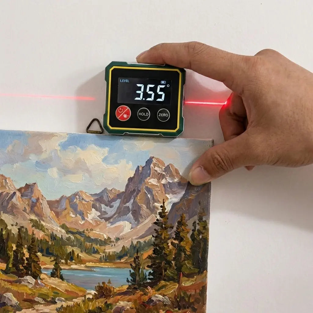 Magnetic Angle Finder with Dual Laser Level for Wall Mounting, Carpentry & DIY Projects – Digital Display, Battery Powered | Thomler