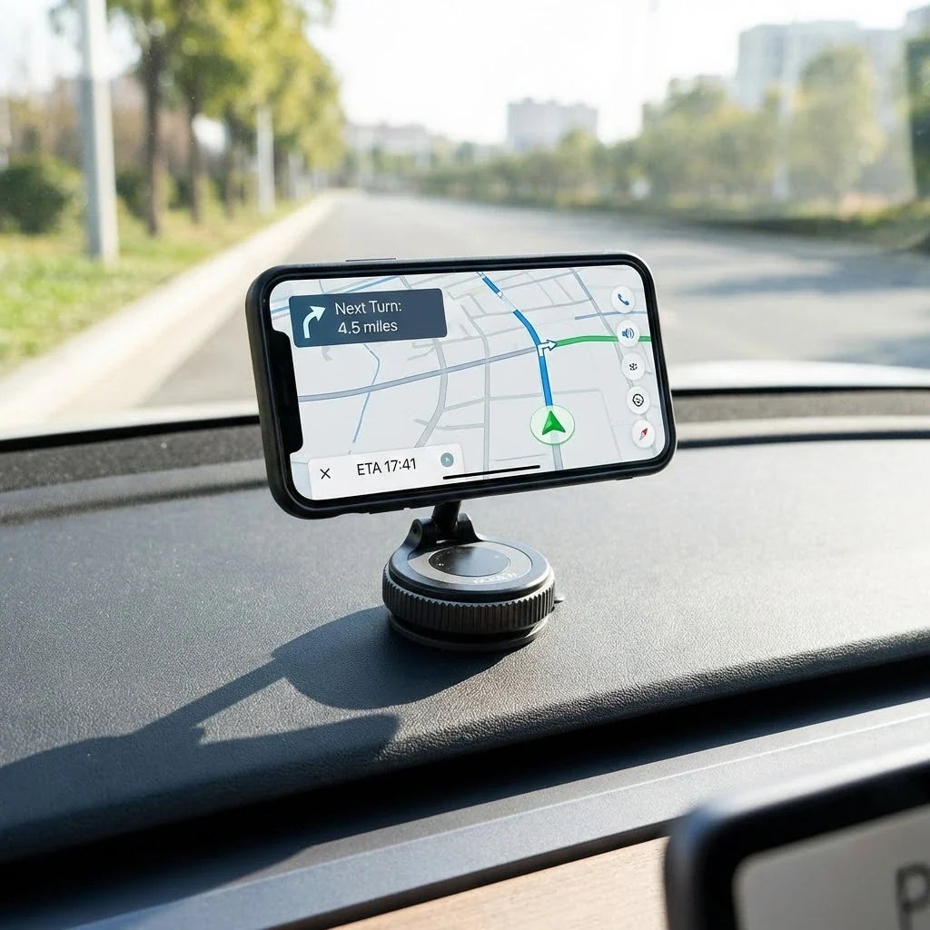 Car Dashboard Cell Phone Mount with 360° Rotation and Vacuum-Lock Base for iPhone & Android | Hands-Free Windshield Holder | Thomler