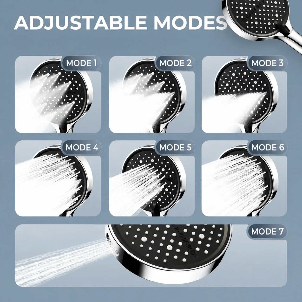 Handheld Shower Head with 7 Spray Settings, High Pressure Chrome Rainfall Showerhead for Bathroom, Adjustable Water Flow Wand for Low | Thomler