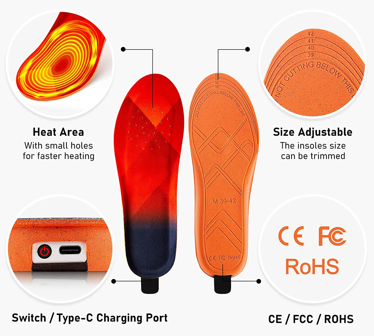 Rechargeable Warming Foot Inserts – 3 Heat Settings, Wireless Design for Winter Boots, Shoes & Outdoor Footwear | Thomler
