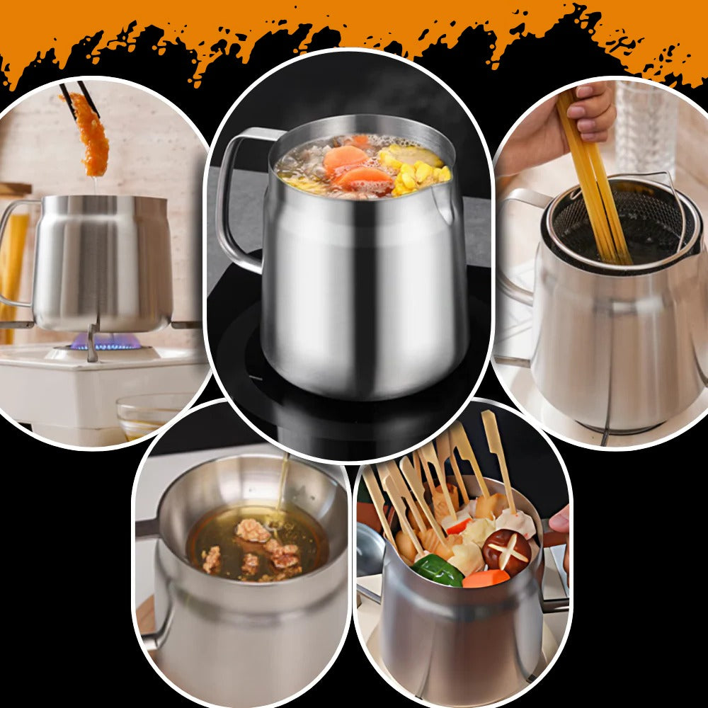 Dual-Function Fry Pot with Integrated Oil Filter for Mess-Free Cooking & Reuse | Thomler