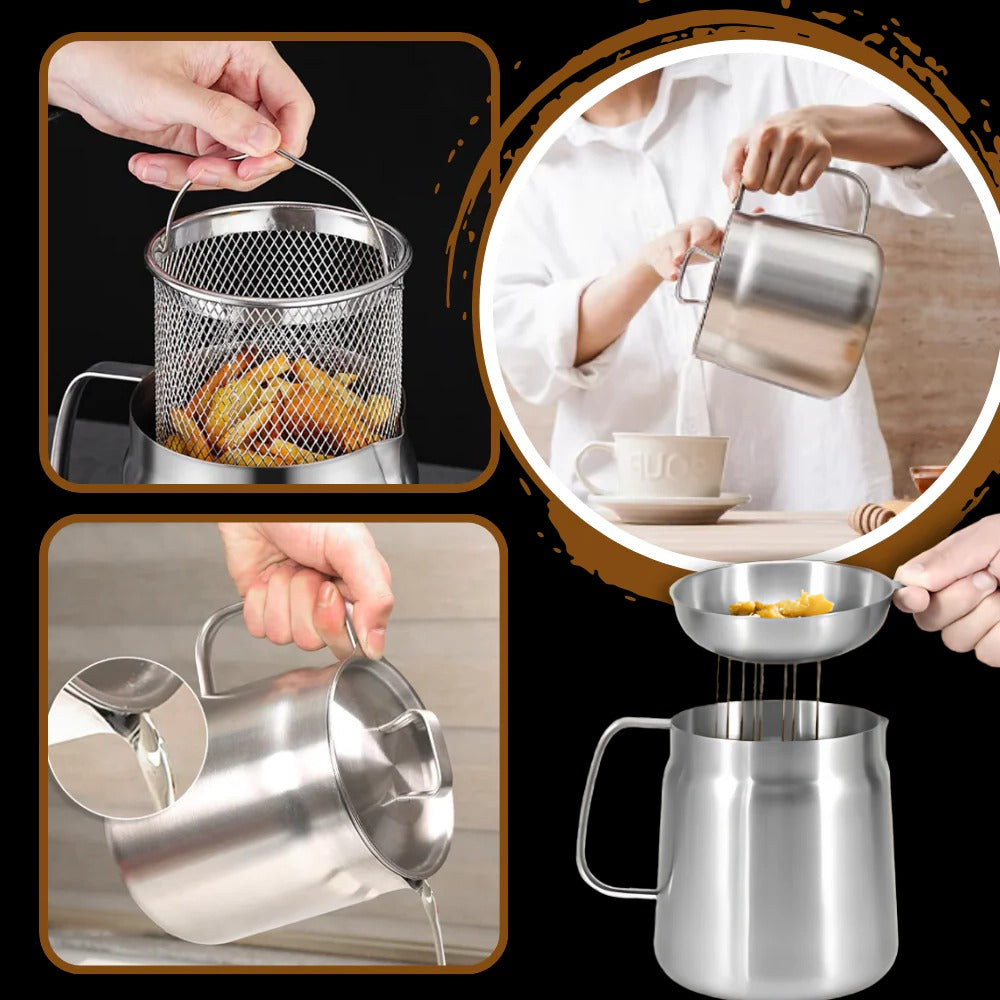 Dual-Function Fry Pot with Integrated Oil Filter for Mess-Free Cooking & Reuse | Thomler