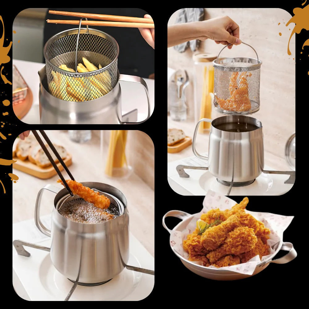 Dual-Function Fry Pot with Integrated Oil Filter for Mess-Free Cooking & Reuse | Thomler