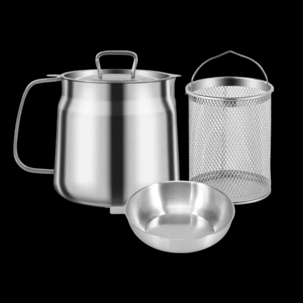 Dual-Function Fry Pot with Integrated Oil Filter for Mess-Free Cooking & Reuse | Thomler