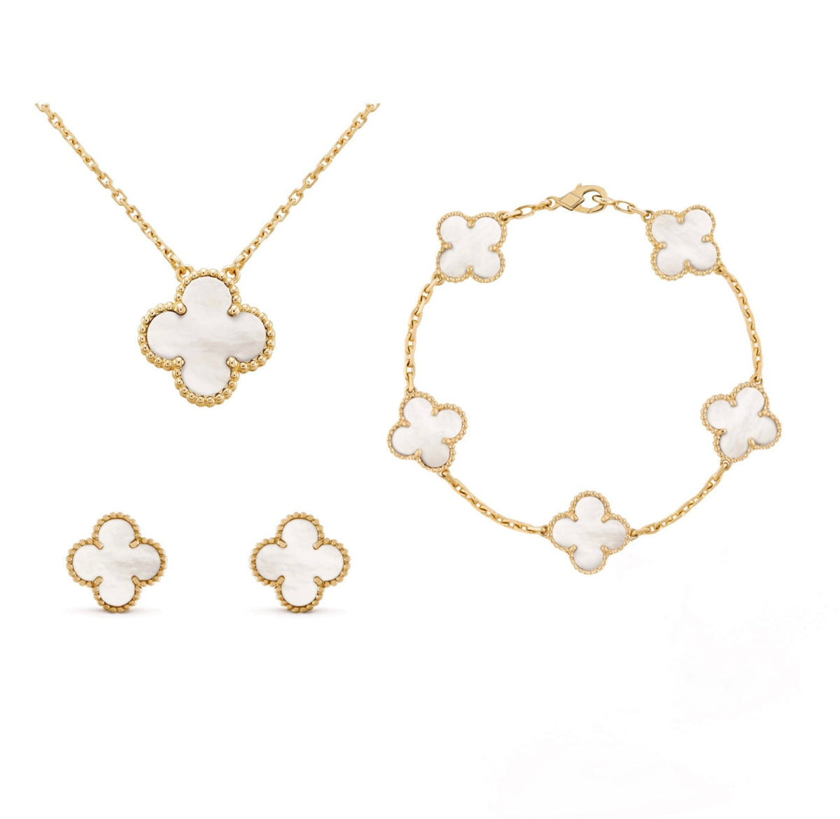 Four-Leaf Clover Jewelry Set – Necklace, Bracelet & Earrings – Gift-Ready in Luxury Box – Adjustable Fit – Nickel-Free Gold Plated Silver | Thomler