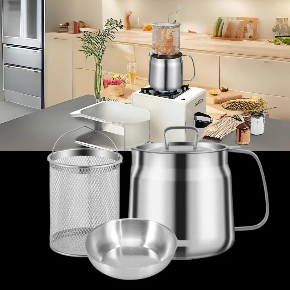Dual-Function Fry Pot with Integrated Oil Filter for Mess-Free Cooking & Reuse | Thomler