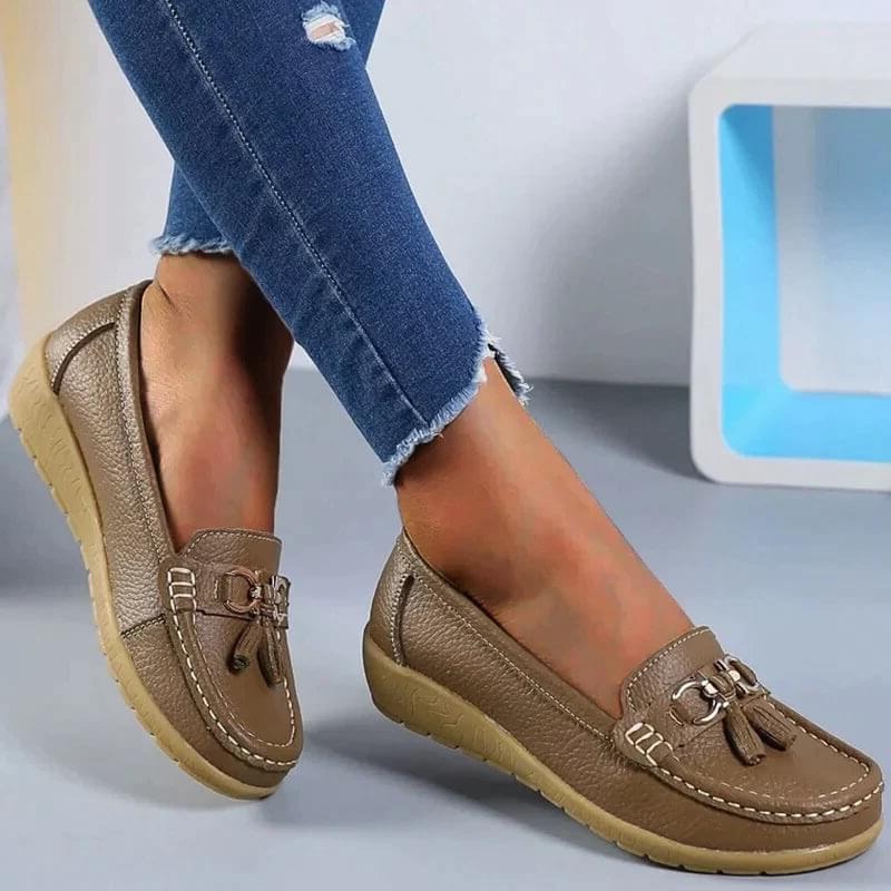Women's Genuine Leather Slip-On Loafers with Arch Support for All-Day Standing & Office Wear | Thomler