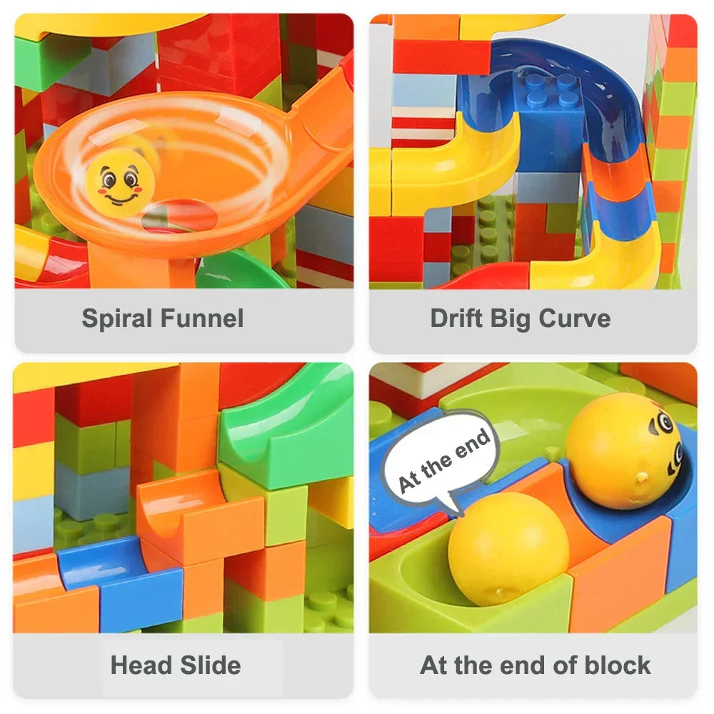 Building Block Marble Run Set for Kids Ages 3+ | STEM Construction Track Kit Develops Logic & Fine Motor Skills | Thomler