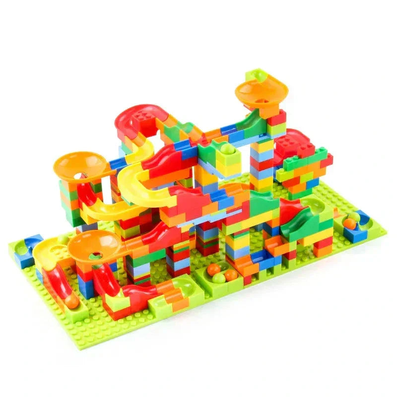 Building Block Marble Run Set for Kids Ages 3+ | STEM Construction Track Kit Develops Logic & Fine Motor Skills | Thomler