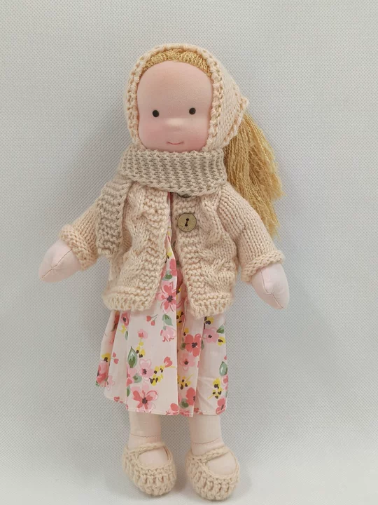 Handcrafted Waldorf Doll with Knit Outfit – Soft Natural Cotton Fabric, Eco-Friendly Washable Toy for Toddlers & Kids Age 3+, Timeless | Thomler