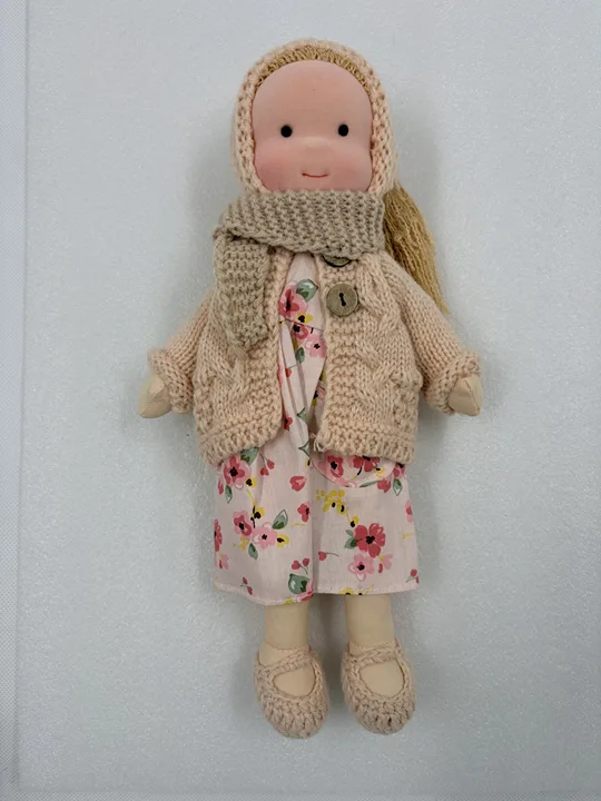 Handcrafted Waldorf Doll with Knit Outfit – Soft Natural Cotton Fabric, Eco-Friendly Washable Toy for Toddlers & Kids Age 3+, Timeless | Thomler