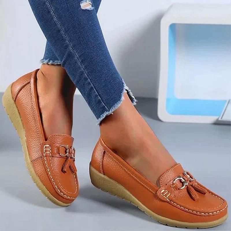 Women's Genuine Leather Slip-On Loafers with Arch Support for All-Day Standing & Office Wear | Thomler
