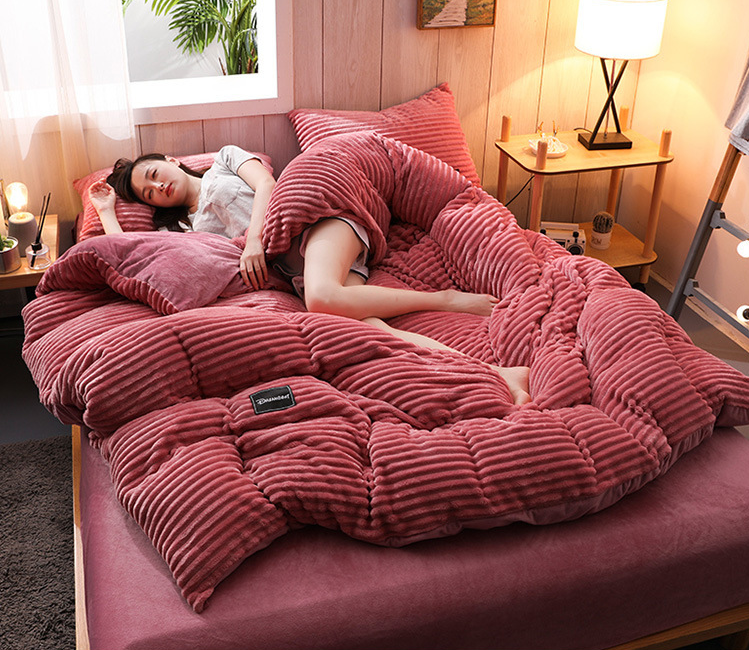 Duvet Cover High-Quality Fleece 220.0 cm x 240.0 cm Green Rib Pattern Winter Bedroom Soft Warm Bedding | Thomler