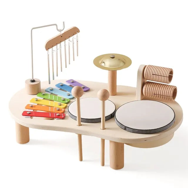 Wooden Musical Activity Station for Kids – Xylophone, Drums & Bell Playset for Toddlers, Early Learning Rhythm Toy for Boys & Girls Ages | Thomler