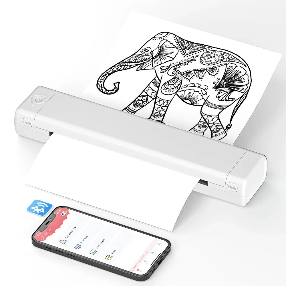 Thermal Printer Compact Inkless Bluetooth 15.0 cm Mobile Home Office Document Image Printing | Thomler