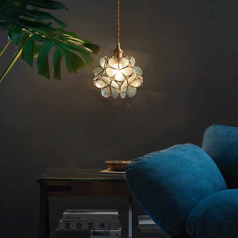 Pendant Light Glass Floral 8.7 in Warm LED Bedroom Kitchen Hanging Ceiling Lamp Adjustable Cord Modern Nordic Style | Thomler