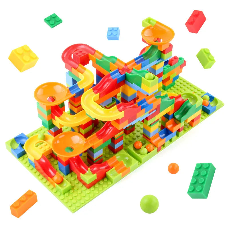 Building Block Marble Run Set for Kids Ages 3+ | STEM Construction Track Kit Develops Logic & Fine Motor Skills | Thomler