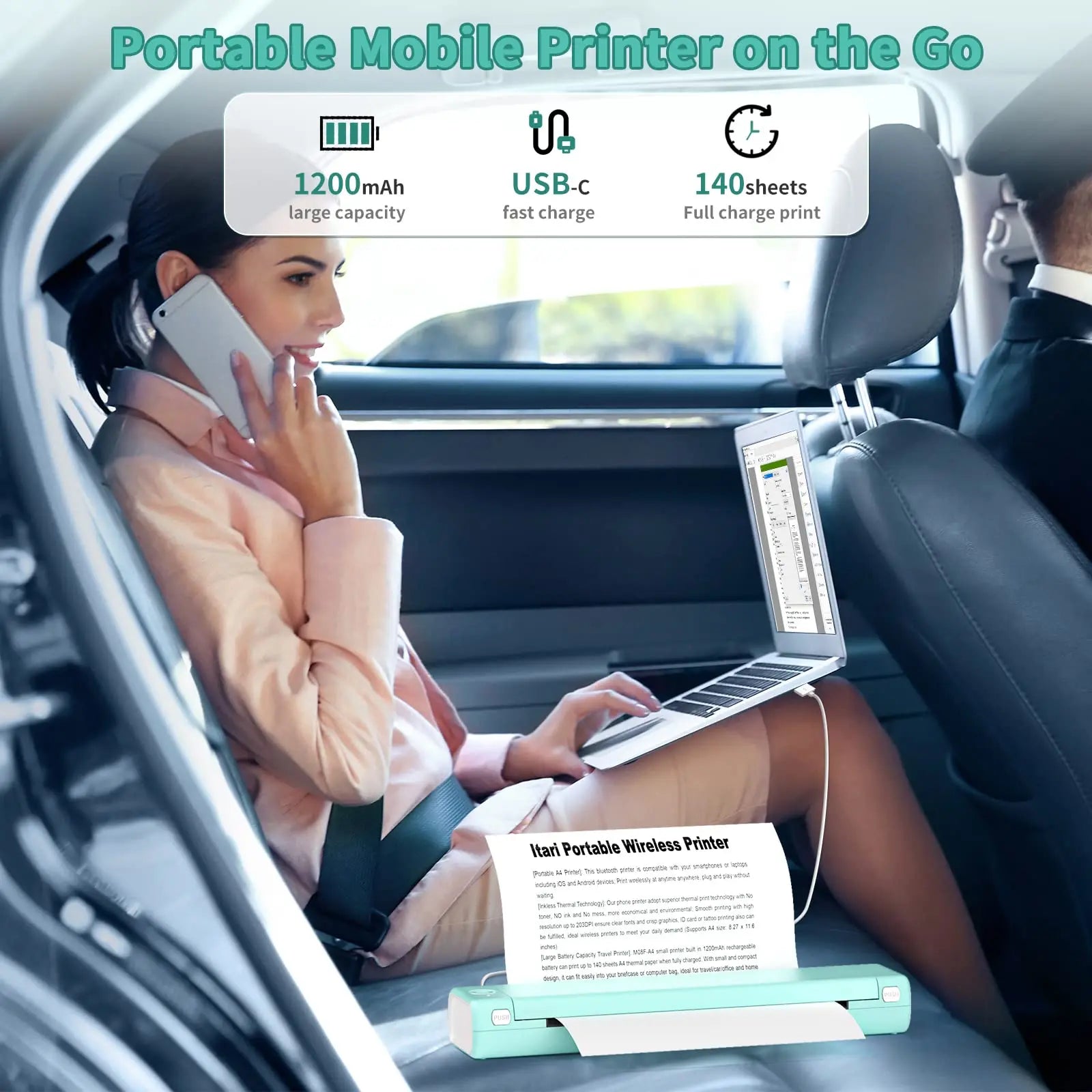 Thermal Printer Compact Inkless Bluetooth 15.0 cm Mobile Home Office Document Image Printing | Thomler