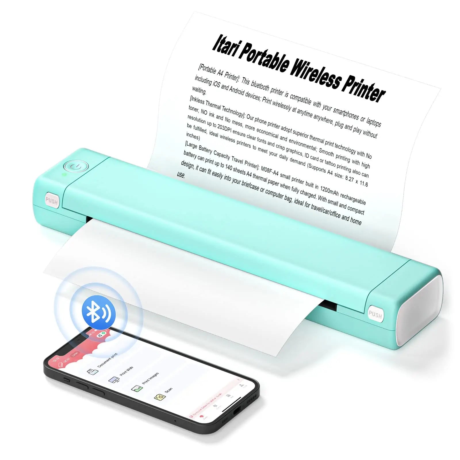Thermal Printer Compact Inkless Bluetooth 15.0 cm Mobile Home Office Document Image Printing | Thomler