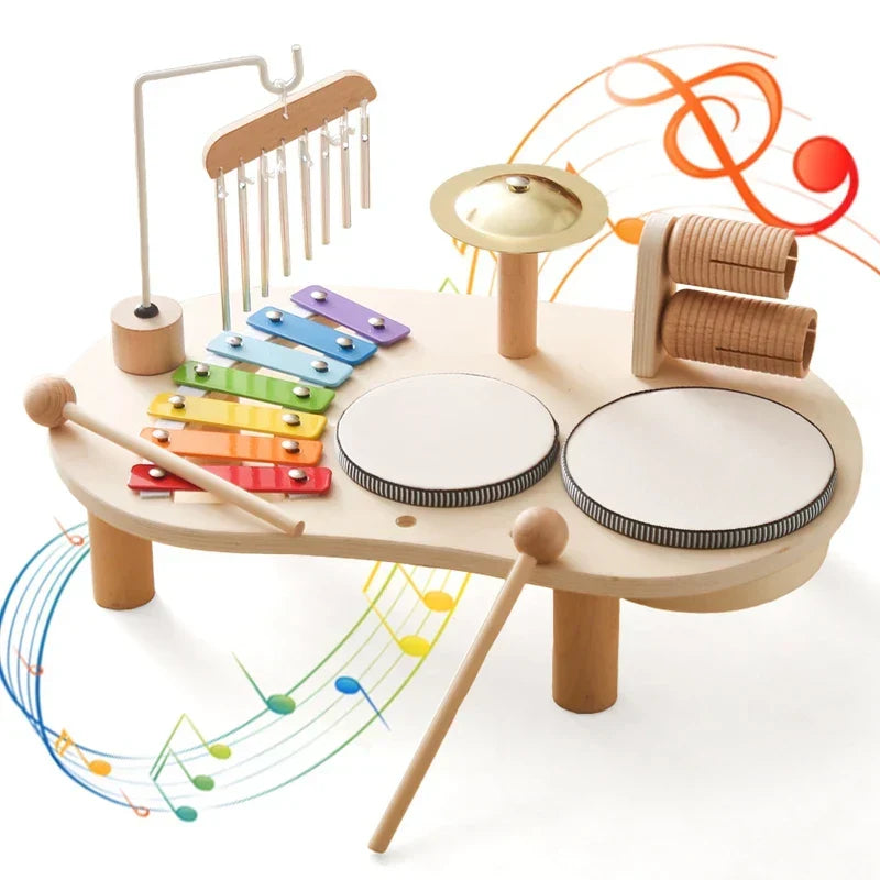 Wooden Musical Activity Station for Kids – Xylophone, Drums & Bell Playset for Toddlers, Early Learning Rhythm Toy for Boys & Girls Ages | Thomler
