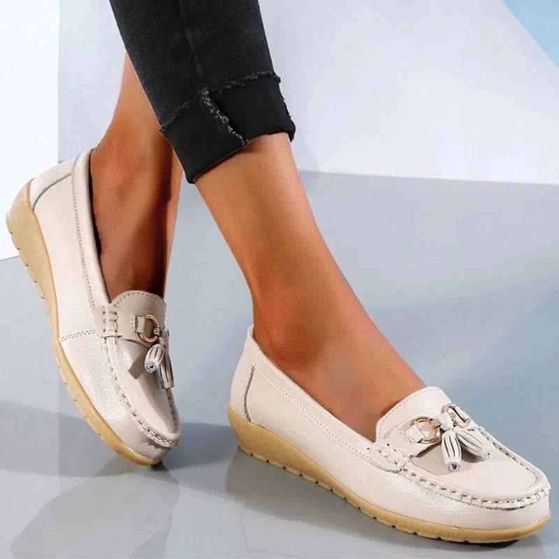 Women's Genuine Leather Slip-On Loafers with Arch Support for All-Day Standing & Office Wear | Thomler