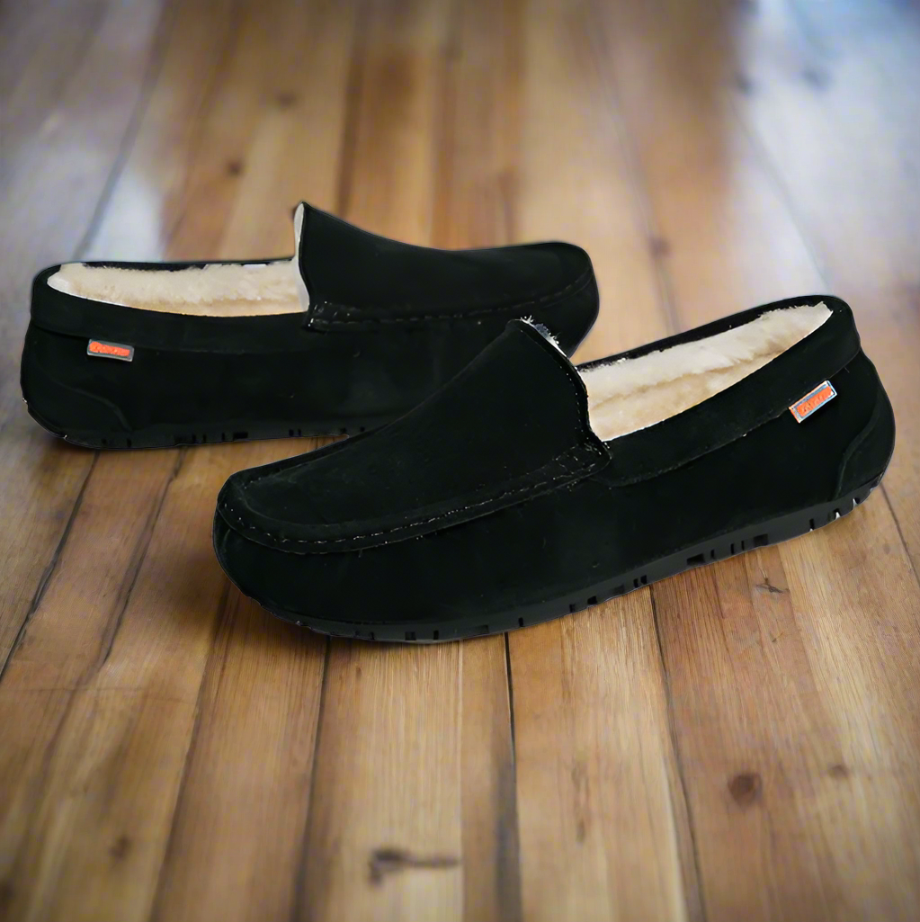 Men's Lined Moccasin Slippers with Soft Sherpa Fleece & Non-Slip Rubber Sole for Indoor & Outdoor Comfort | Thomler