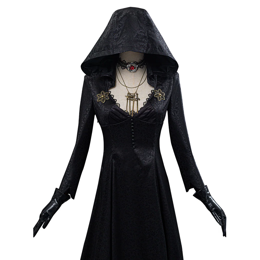 Gothic Vampire Lady Outfit with Textured Coat & Satin Gown for Cosplay Conventions & Costume Events | Thomler