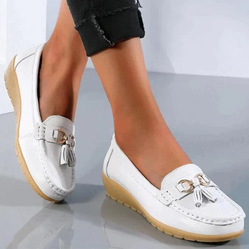 Women's Genuine Leather Slip-On Loafers with Arch Support for All-Day Standing & Office Wear | Thomler