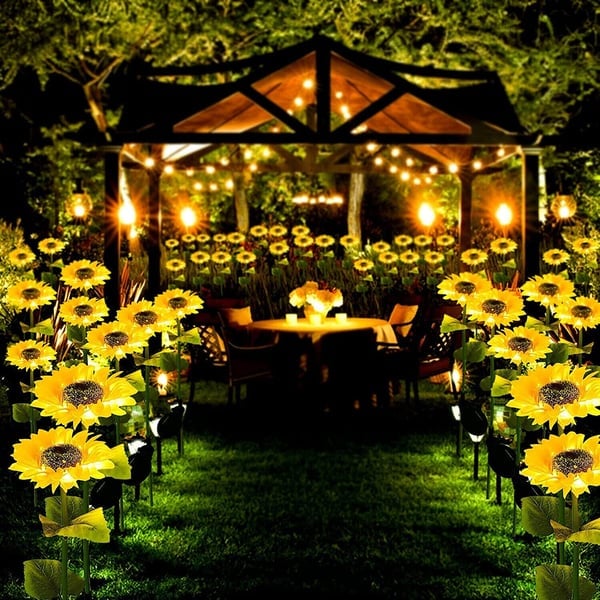 Solar Sunflower Garden Lights Outdoor Set | Automatic LED Pathway Stake Lights for Yard, Patio & Walkway | Wireless Weather-Resistant | Thomler